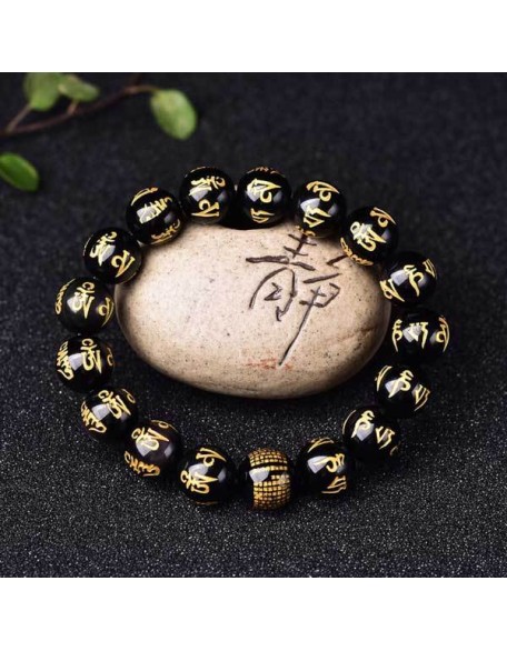 Obsidian Mani Mantra Bracelet - Luck & Protection