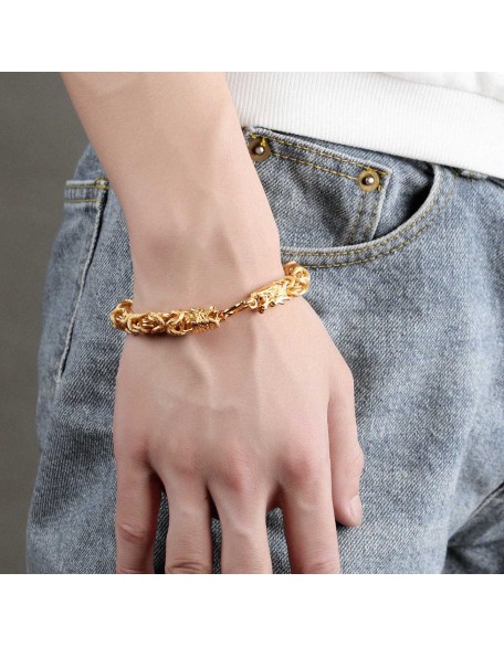 Double-Headed Golden Dragon Bracelet - Success & Fortune