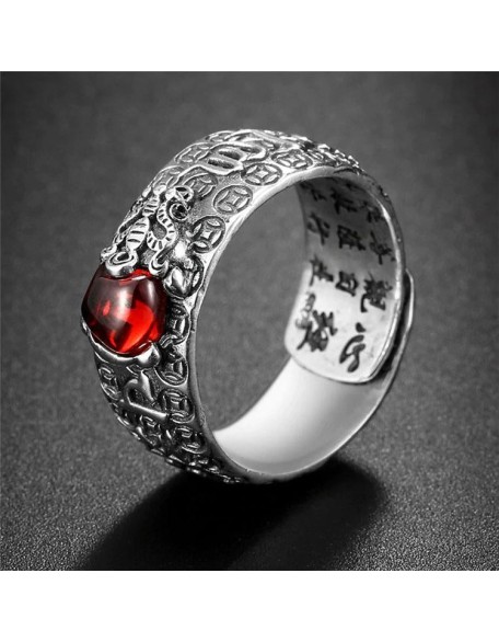 Natural Garnet Pixiu Ring - Feng Shui Wealth Ring