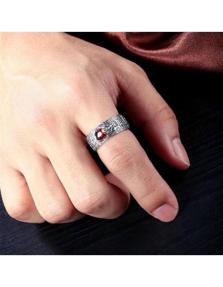 Natural Garnet Pixiu Ring - Feng Shui Wealth Ring