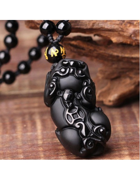 Black Obsidian Pixiu Necklace - Wealth Protection