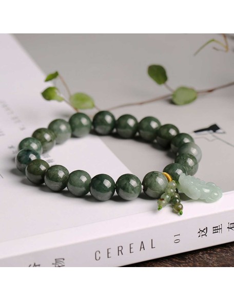 Green Jade Bracelet with Pixiu - Invite Wealth & Calming Energies