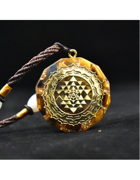Sacred Sri Yantra Orgonite Necklace - Tiger’s Eye