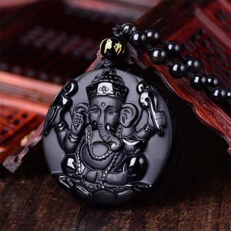 Obsidian Lord Ganesha Pendant - Necklace for Success
