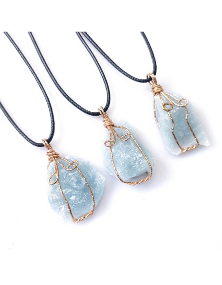 Raw Aquamarine Stone Pendant Necklace