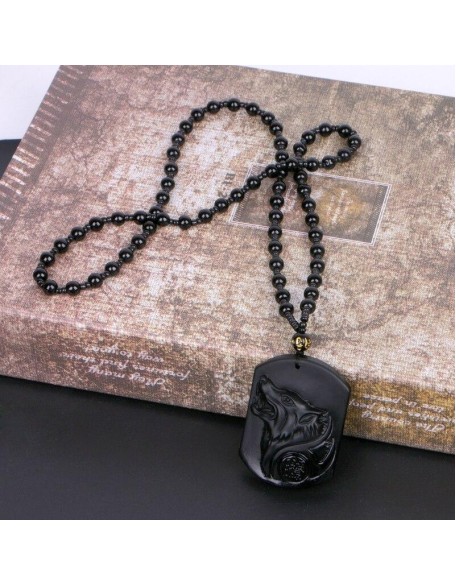 Black Obsidian Wolf Protection Necklace Wolf Pendant