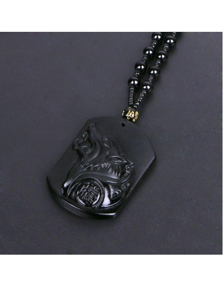 Black Obsidian Wolf Protection Necklace Wolf Pendant