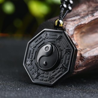 Obsidian Yin and Yang Necklace - Bagua Pendant