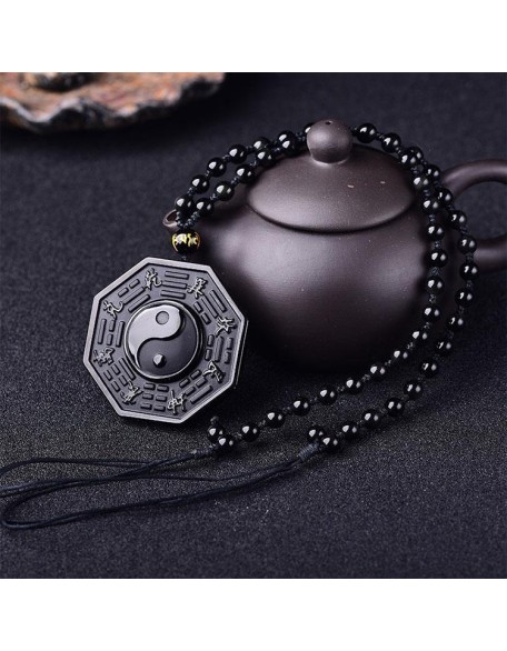 Obsidian Yin and Yang Necklace - Bagua Pendant