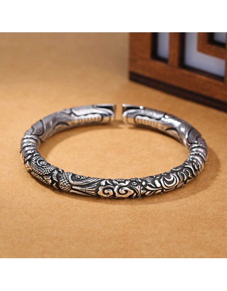 Ancient Silver Dragon Cuff Bracelet