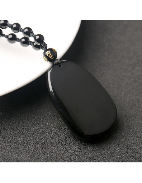 Black Obsidian Buddha Necklace Pendant - Protection & Courage