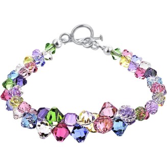 Gem Avenue Cluster Style Bicone Austrian Crystals 7.5 inch 925 Sterling Silver Toggle Clasp Bracelet for Womens