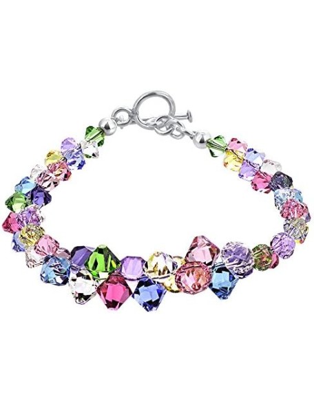 Gem Avenue Cluster Style Bicone Austrian Crystals 7.5 inch 925 Sterling Silver Toggle Clasp Bracelet for Womens