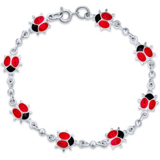 Bling Jewelry Good Luck Garden Lucky Multi Station Charms Enamel Red Ladybugs Charm Bracelet