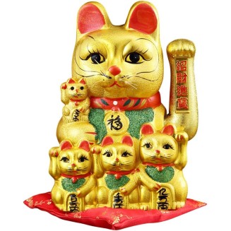 12" Waving Lucky Fortune Cat Maneki Neko Japanese Porcelain Lucky Cat