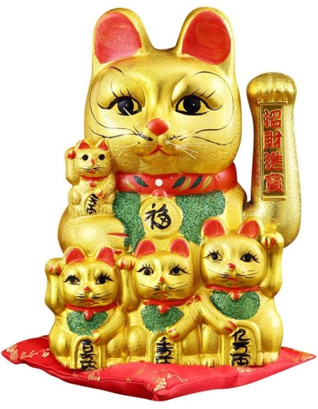 12" Waving Lucky Fortune Cat Maneki Neko Japanese Porcelain Lucky Cat