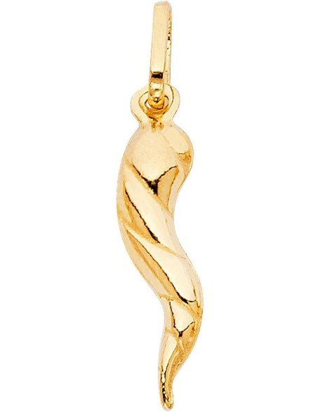 Italian Horn Pendant, 23x8 mm 14k Yellow Gold Twisted Cornicello Necklace, High Polished, Good Luck Charm