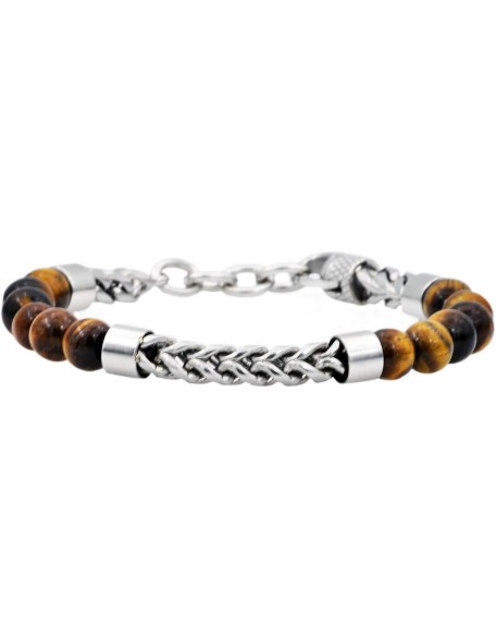 Men's Genuine Gemstone Bead Stainless Steel Franco Link Bracelet