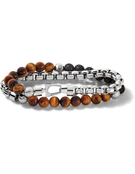 Men's Classic Double-Wrap Box Chain and Beaded Bracelet