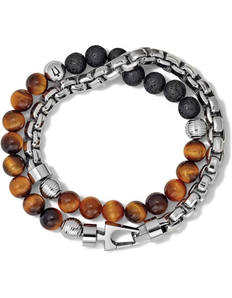 Men's Classic Double-Wrap Box Chain and Beaded Bracelet