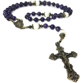 Beautiful Amethyst and Mother of Pearl Stone Rosary Beads Catholic