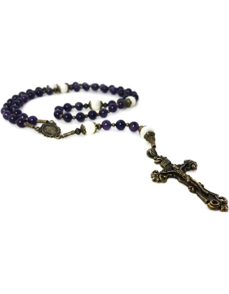 Beautiful Amethyst and Mother of Pearl Stone Rosary Beads Catholic