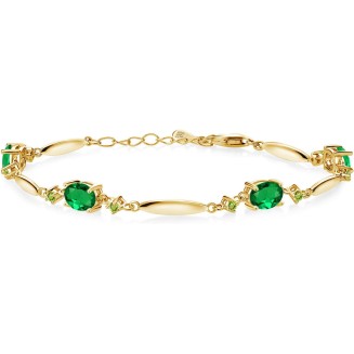 Gem Stone King 18K Yellow Gold Plated Silver Green Nano Emerald and Green Peridot Tennis Bracelet For Women