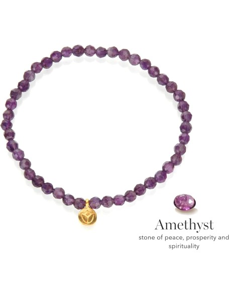 Gold Plated & Amethyst, Quartz, Aquamarine Mini Lotus Charm Stretch Women's Bracelet Set