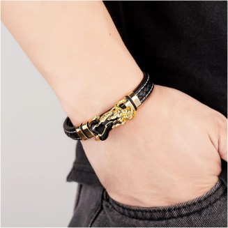 Bracelets Feng Shui Guardian Charm Leather Bracelet Men Women Troops Wristband Jewelry Gold Black PIXIU Wealth braclets