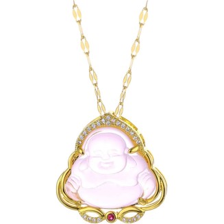 Laughing Buddha Pendant Necklace 18k Gold Plated Jade Smiling Buddha Chain Bling Necklace Dainty Gemstone Lucky Amule Amulet Jewelry