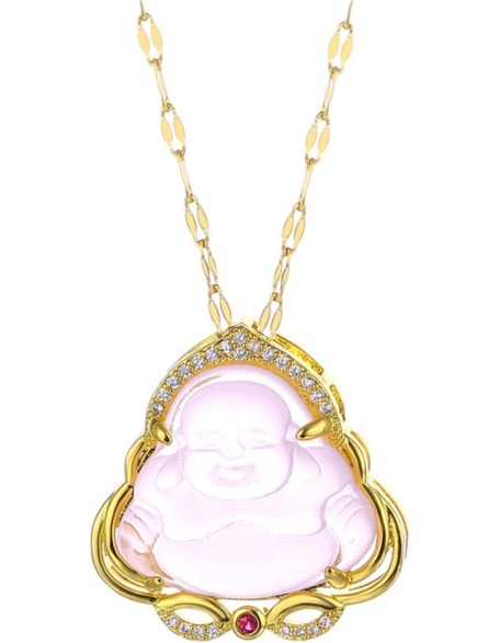 Laughing Buddha Pendant Necklace 18k Gold Plated Jade Smiling Buddha Chain Bling Necklace Dainty Gemstone Lucky Amule Amulet Jewelry