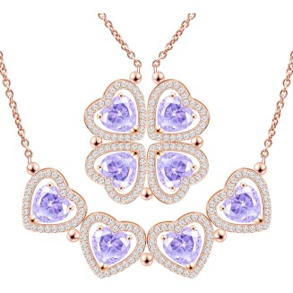 2 IN 1 Lucky Four Leaf Clover Necklaces for Women & Girls, Shamrock CZ Birthstone folding Heart Necklace