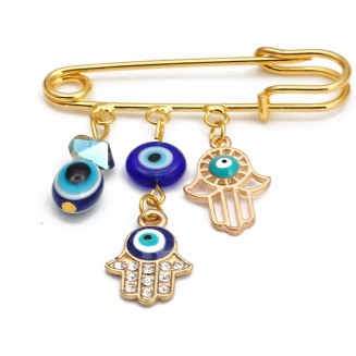 Turkey Evil Eye Rhinestone Charm Blue Lucky Eyeball Hands Brooch Pins Jewelry for Good Luck