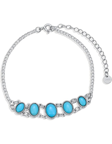 Turquoise Bracelet for Women Sterling Silver Genuine Blue Turquoise Gemstone Link