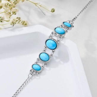 Turquoise Bracelet for Women Sterling Silver Genuine Blue Turquoise Gemstone Link