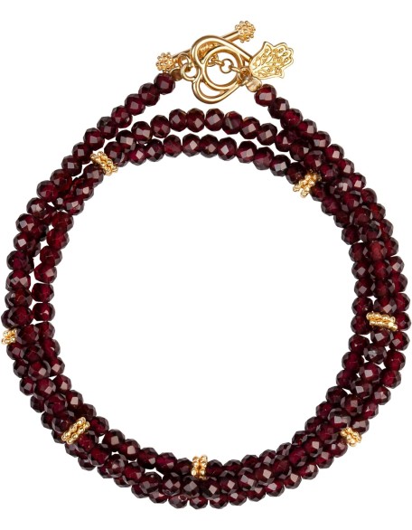 Spirit of Love - Genuine Garnet Stones 925 Sterling Silver- 18K Gold Plated Wrap Bracelet