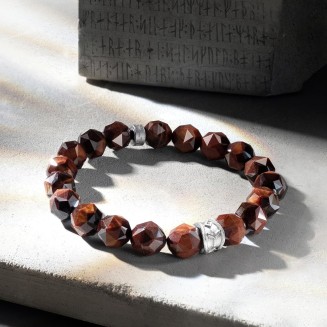 Men's Engraved Rune Centerpiece Beaded Bracelet