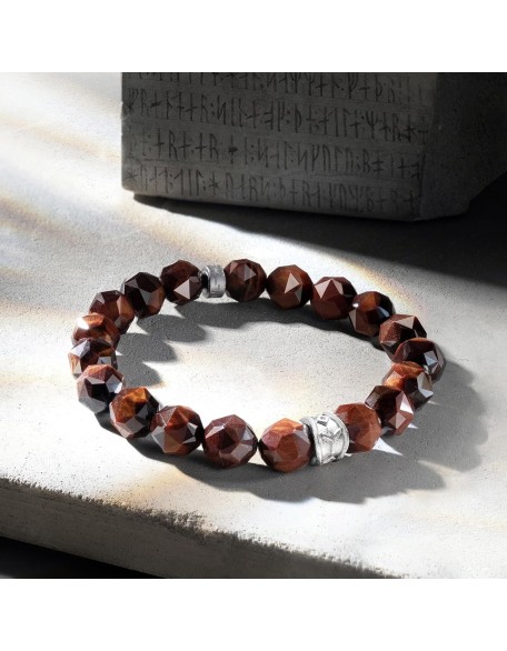 Men's Engraved Rune Centerpiece Beaded Bracelet