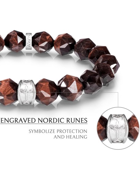 Men's Engraved Rune Centerpiece Beaded Bracelet