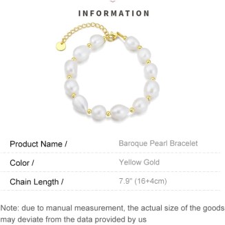 14K Gold Baroque Pearl Bracelet, Pure White Freshwater Pearl Bracelet
