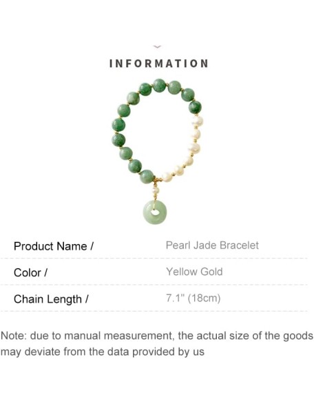 14K Gold Jade Pearl Bracelet, Pearl Beaded Stretch Bracelet