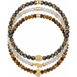 Fierce Spirit - Women's Genuine Tiger's Eye Labradorite Pyrite Gemstones18K Gold Plated Bras Evil Eye