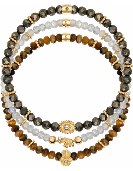 Fierce Spirit - Women's Genuine Tiger's Eye Labradorite Pyrite Gemstones18K Gold Plated Bras Evil Eye