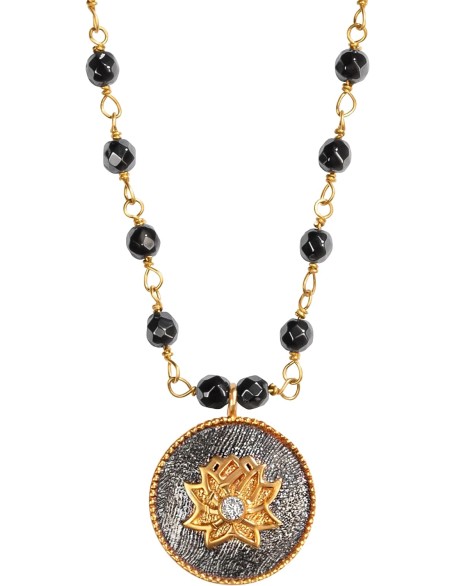 Enlightenment Hope - Women's Hematite 18K Gold Plated Brass Lotus Necklace