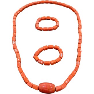 Original Coral Beads Necklace And Coral Bead Bracelet, Igbo bead African jewelry