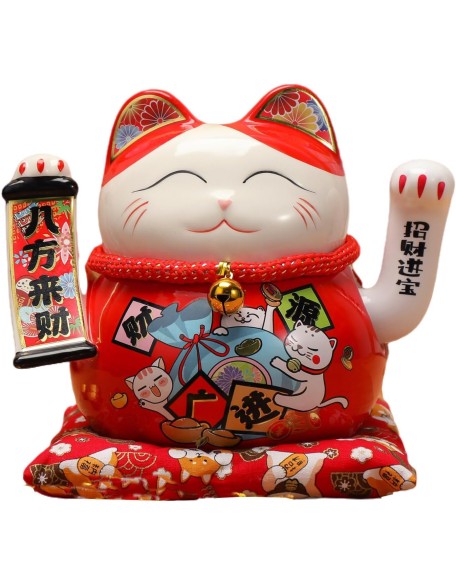 Lucky Statue Cat Figurines Chinese Cat Waving Arm Maneki Neko Ceramic Japanese Money Fortune Cat Gift Decorations for Store Company Opening