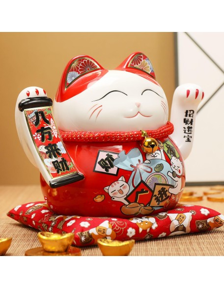 Lucky Statue Cat Figurines Chinese Cat Waving Arm Maneki Neko Ceramic Japanese Money Fortune Cat Gift Decorations for Store Company Opening