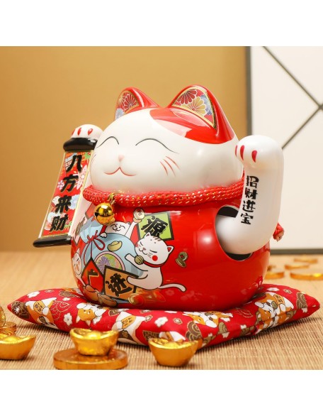 Lucky Statue Cat Figurines Chinese Cat Waving Arm Maneki Neko Ceramic Japanese Money Fortune Cat Gift Decorations for Store Company Opening