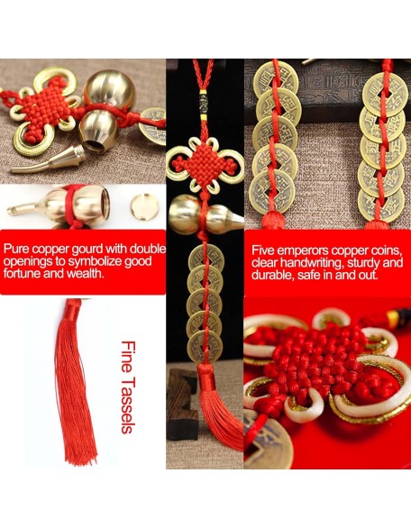 1PCS Chinese New Year Lucky Coins Charm Gourd Chinese Knot Tassel and 1PCS Feng Shui Key Chains Gourd with PIXIU Coin, Hanging Tassel Pendant Bring Luck Healt Wealth