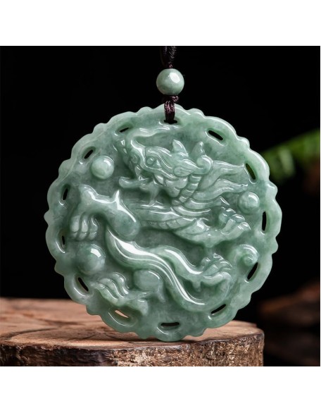 Natural Jadeite Dragon and Phoenix Zodiac Pendant Necklace